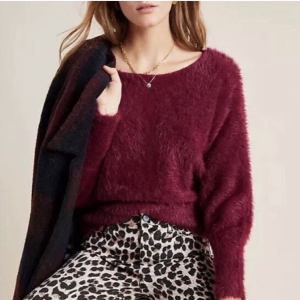 Anthropologie Ember Eyelash Sweater in Maroon Red Extra Small XS - Picture 2 of 11